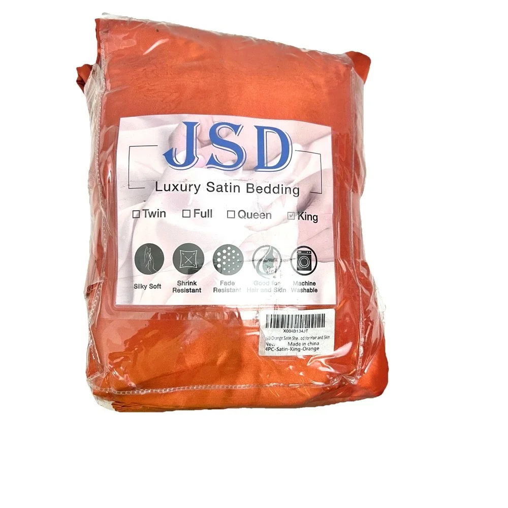 Satin Bedding 4 Piece King Set Pillowcases Sheets Orange Bed Home Decor